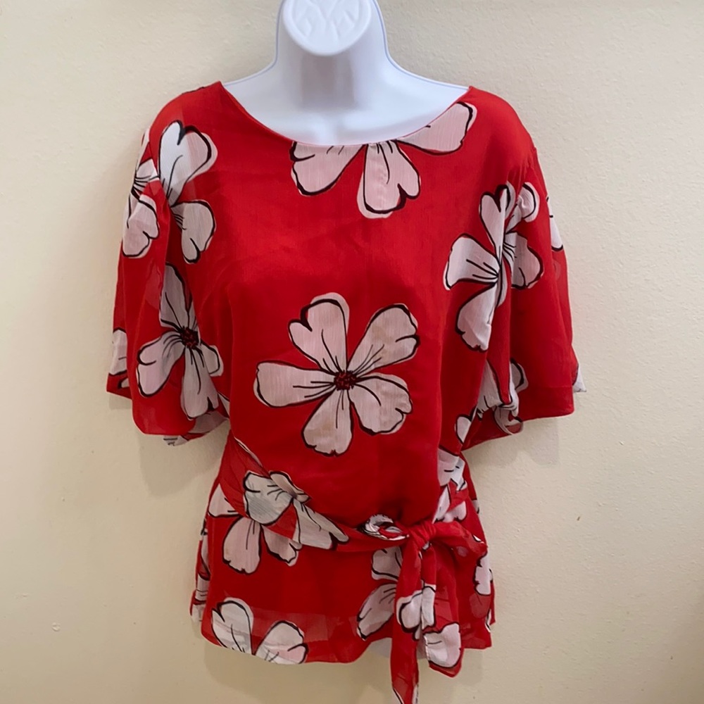 ALFANI Red White Short Sleeve Top 3X